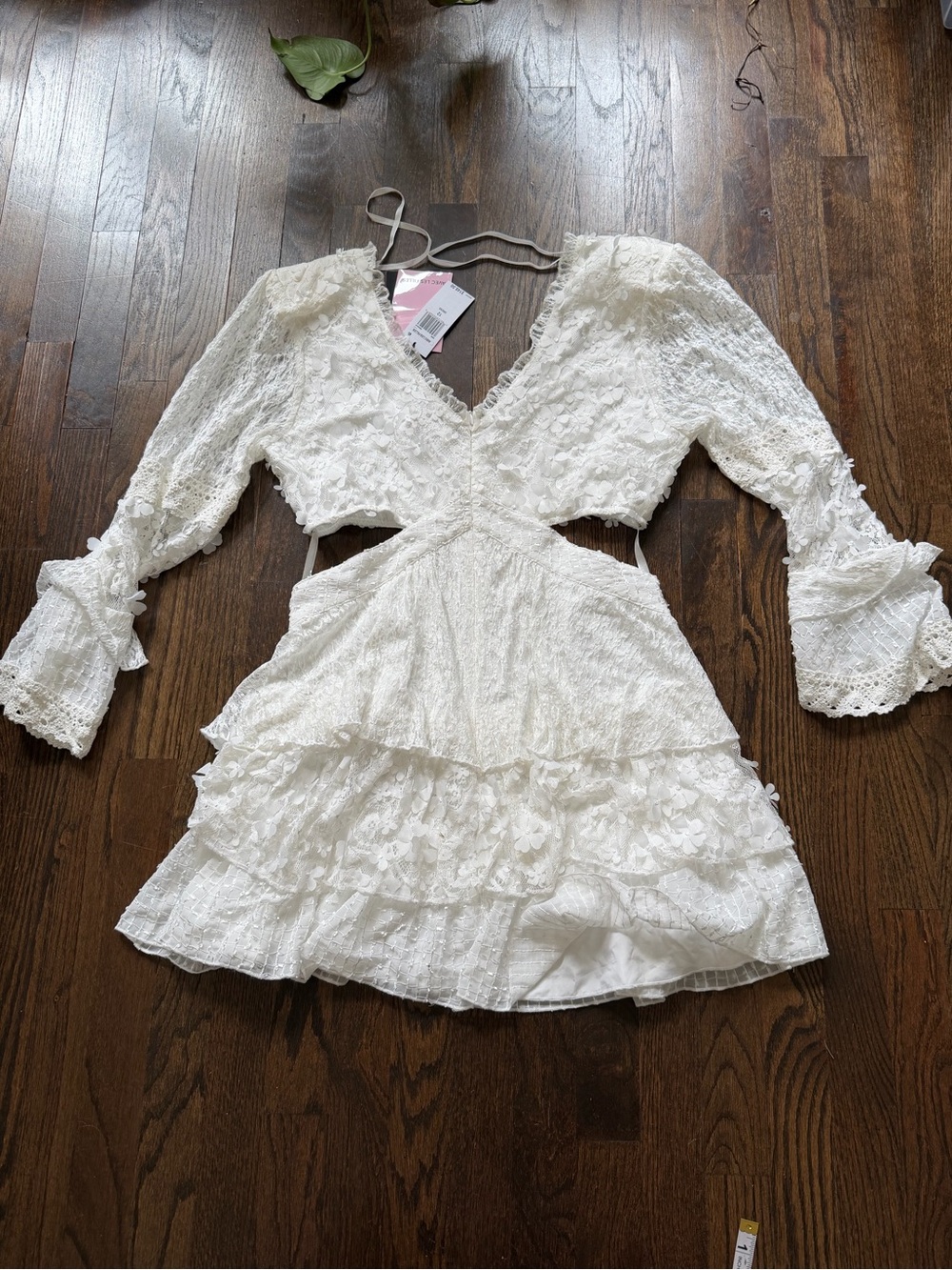 Avec Les Filles White Lace Cutout Tiered Mini Dress - Picture 4 of 8